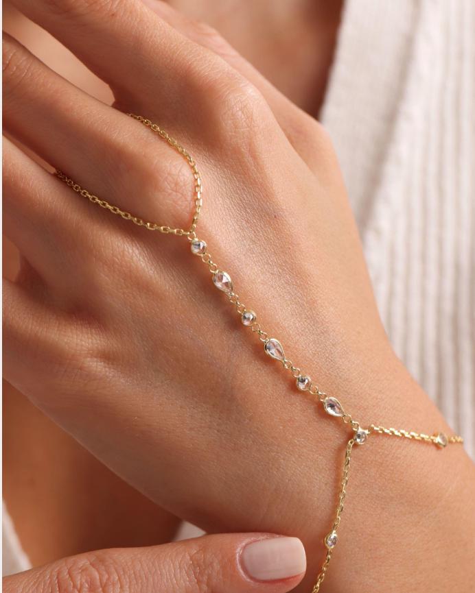 Teardrop Hand Chain Bracelet | 925 Sterling Silver Bracelet | Gold Plated Jewelry