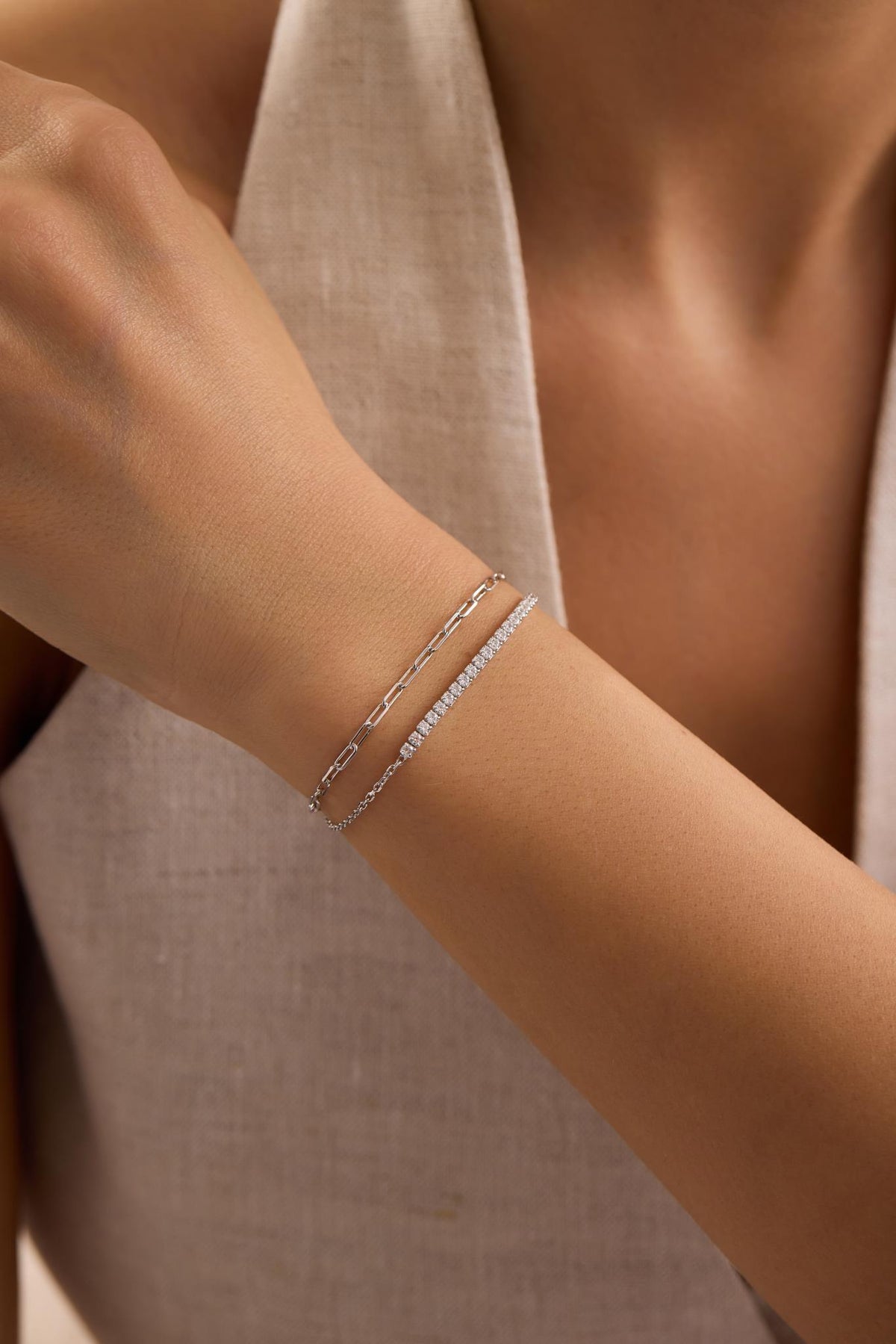 Sterling Silver Double Chain Tennis Bracelet | Zircon Stones