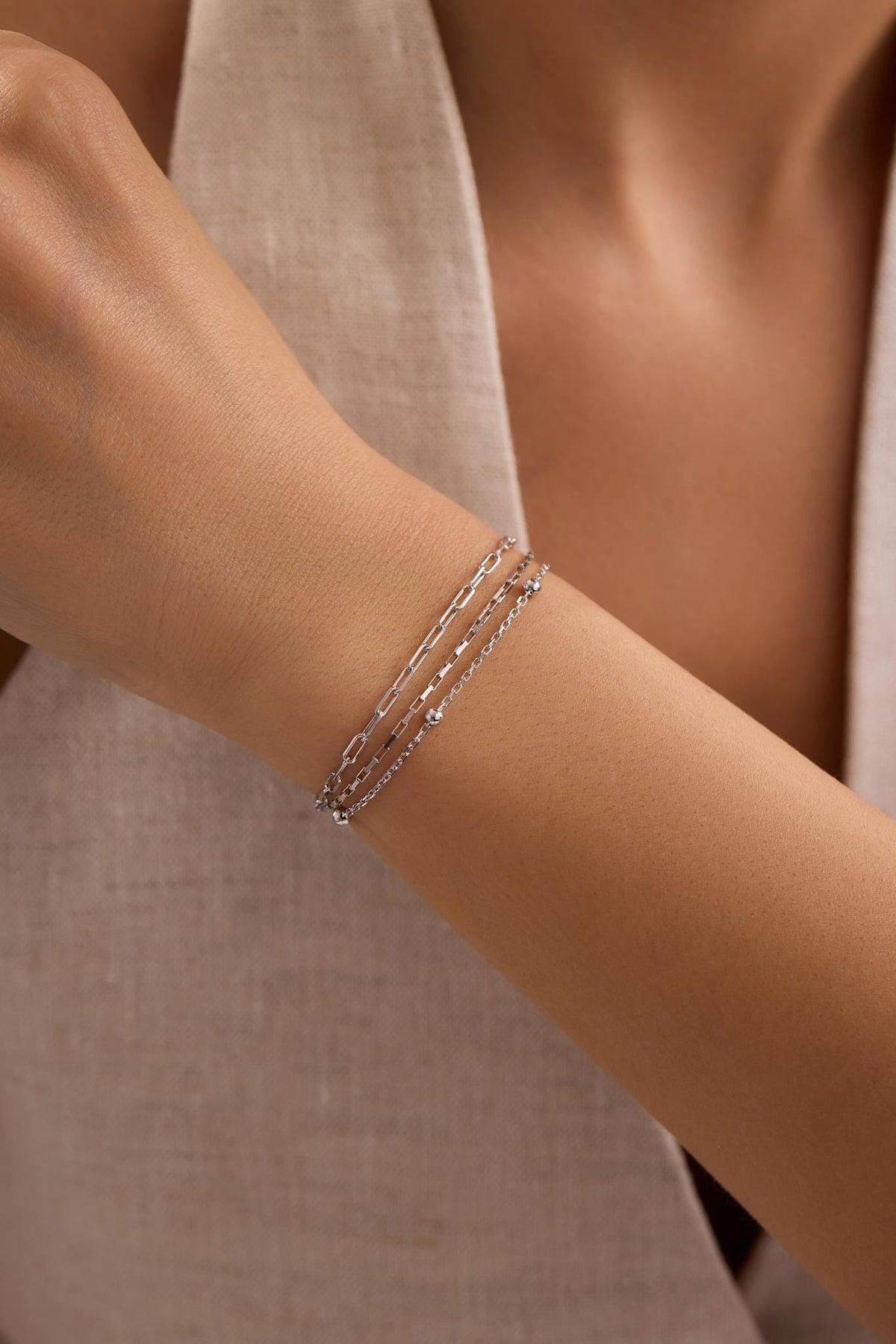 Sterling Silver Triple Chain Bracelet | Minimal Layered Design (NRZ1000804)