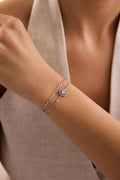 Sterling Silver Double Chain Solitaire Bracelet | 6 mm Zircon (NRZ1000803)