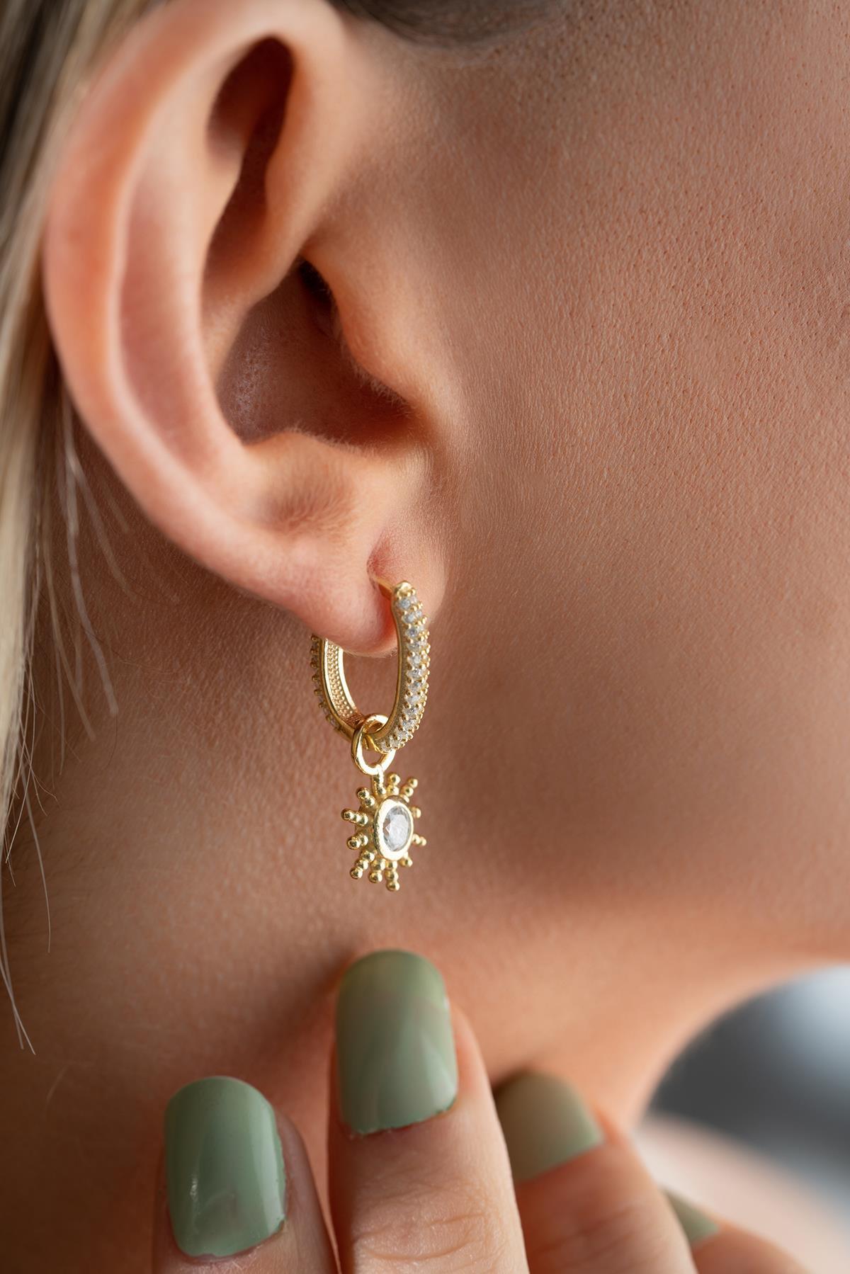 Sterling Silver Gold Sun Dangle Earrings | Minimal Celestial (NRZ1000905)