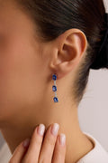 Sterling Silver Blue Baguette Drop Earrings | Triple Zircon Dangle (NRZ1000880)