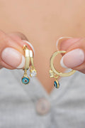 Sterling Silver Gold Plated Evil Eye Hoop Earrings | Zircon Huggie (NRZ998700)