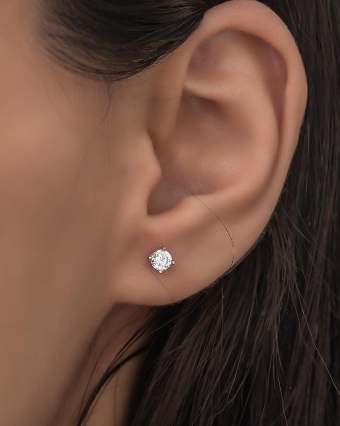 Sterling Silver 4 mm Solitaire Stud Earrings | Zircon Minimal  (NRZ99283)