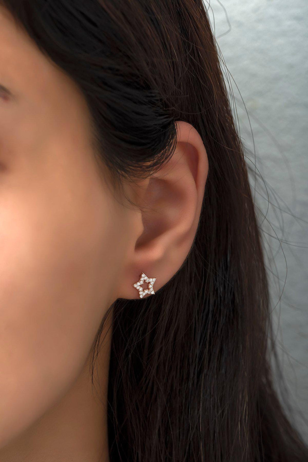 Sterling Silver Star Stud Earrings | Rose Gold Zircon (NRZ99800)