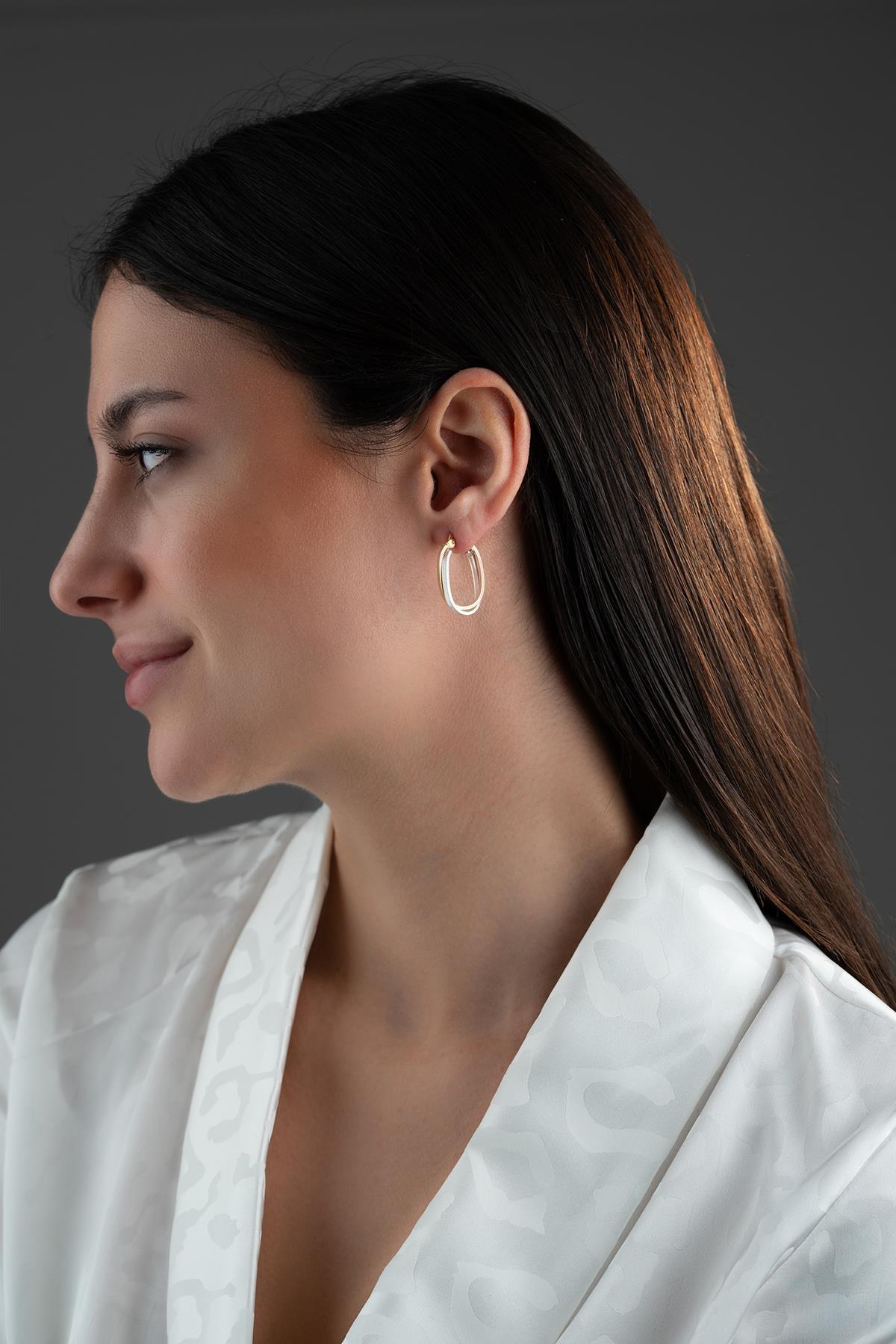 Two Tone Sterling Silver U Shape Earrings | Modern Minimalist Jewelry
