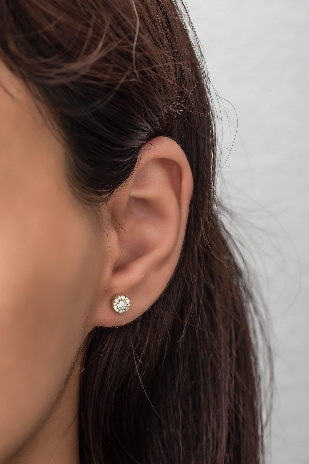 925 Sterling Silver Gold Plated Mini Zircon Stud Earrings | Minimal Everyday Jewelry