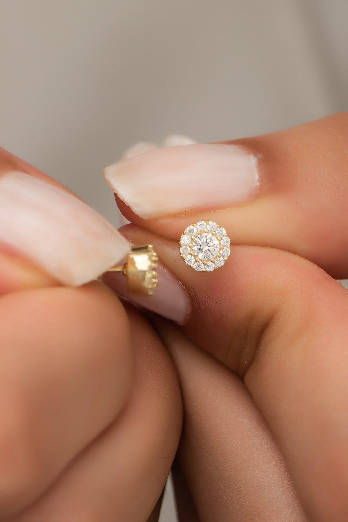 925 Sterling Silver Gold Plated Mini Zircon Stud Earrings | Minimal Everyday Jewelry