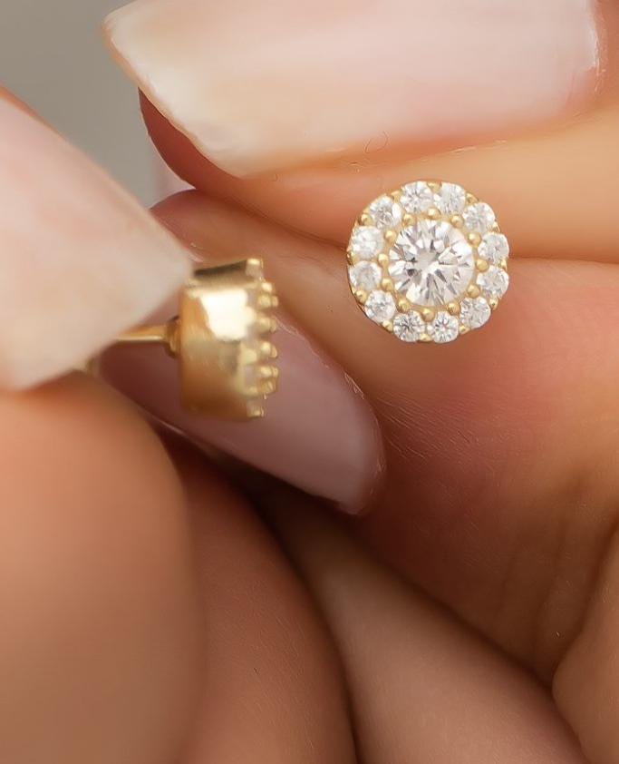 925 Sterling Silver Gold Plated Mini Zircon Stud Earrings | Minimal Everyday Jewelry