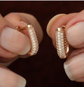 925 Sterling Silver Rose Gold U Shape Zircon Hoop Earrings | Minimal Pave Design (NRZ1172)