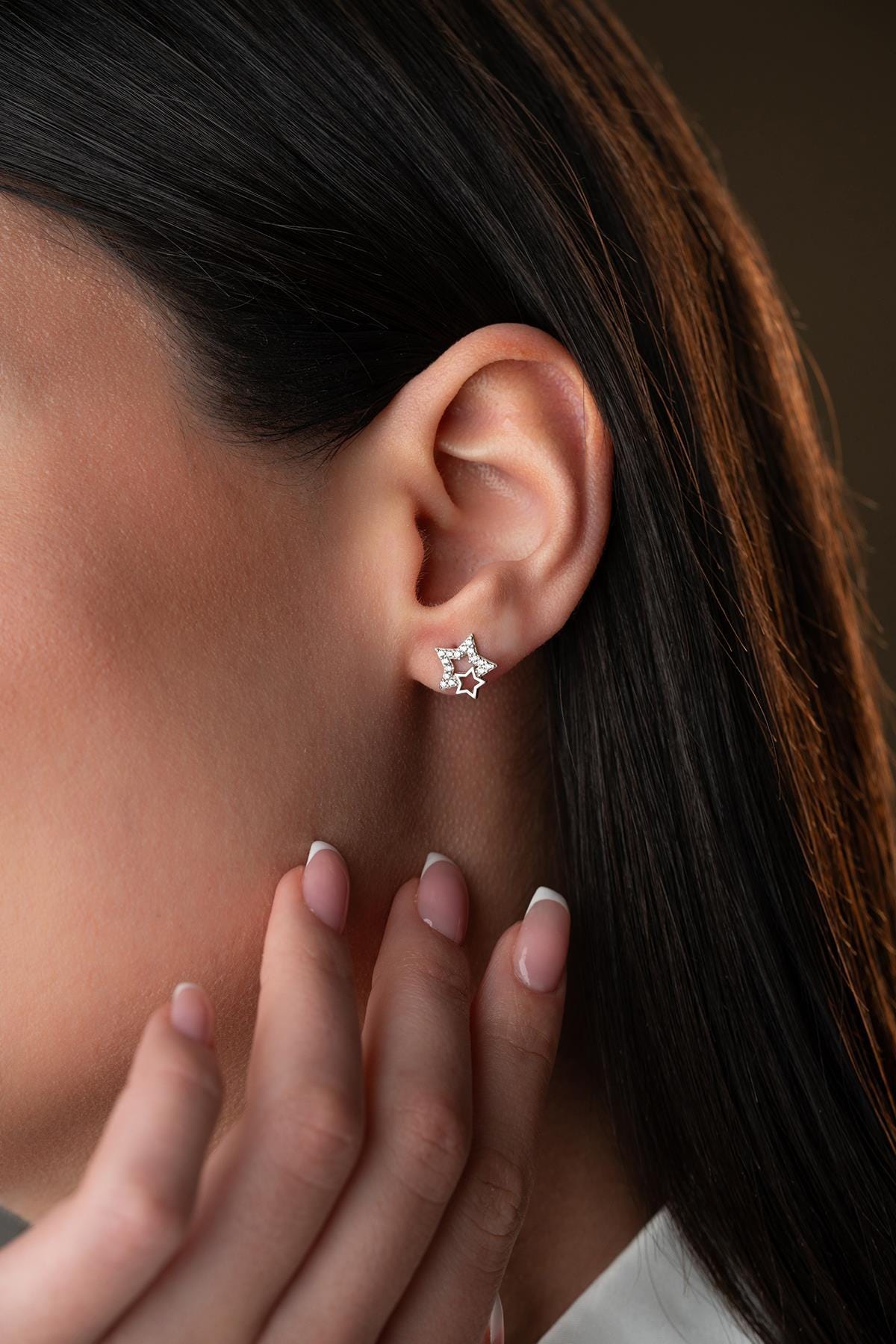 925 Sterling Silver Double Star Stud Earrings | Rhodium Plated Minimal Design (NRZ1000401)
