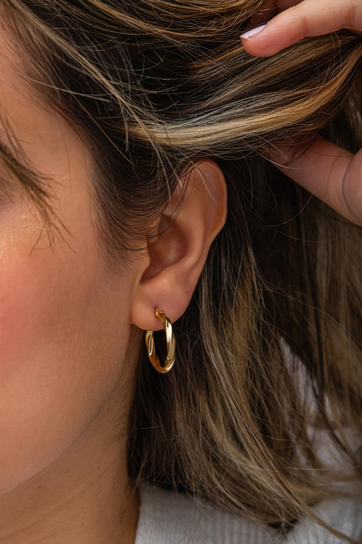 925 Sterling Silver Gold Plated Twisted Hoop Earrings 22mm | Minimal Chunky Design (NRZ999616)
