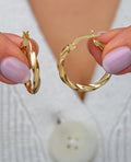 925 Sterling Silver Gold Plated Twisted Hoop Earrings 22mm | Minimal Chunky Design (NRZ999616)