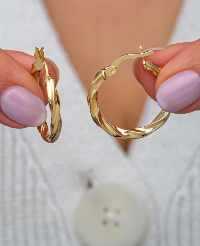 925 Sterling Silver Gold Plated Twisted Hoop Earrings 22mm | Minimal Chunky Design (NRZ999616)