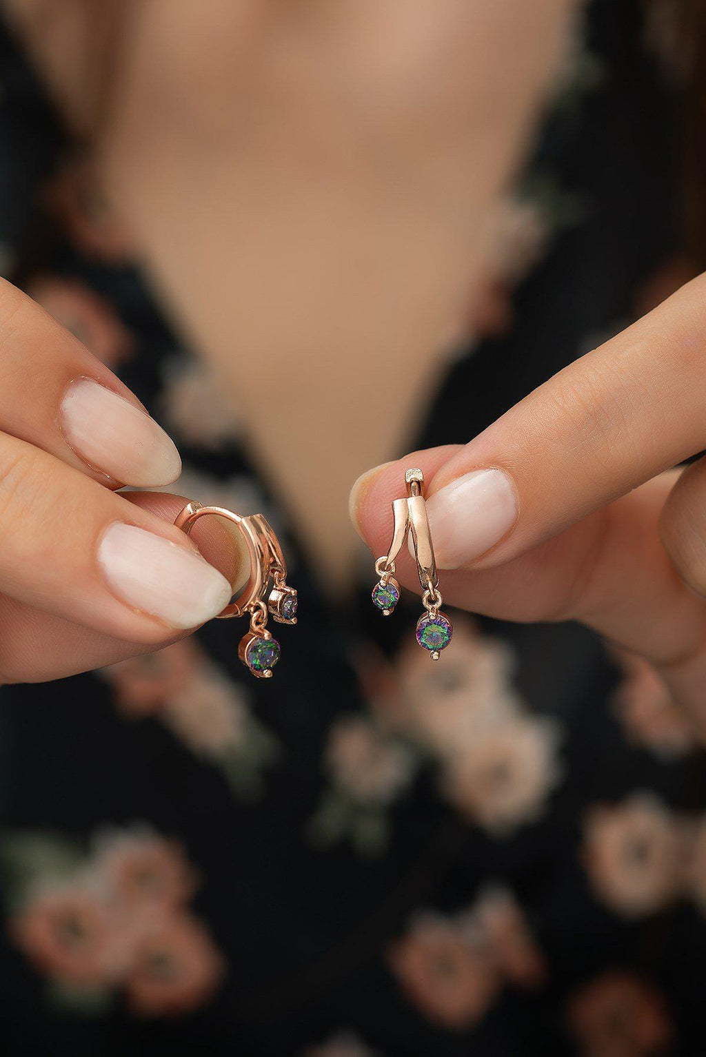 925 Sterling Silver Mystic Topaz Drop Earrings | Rose Gold Plated Double Stone Design (TRDYL725)