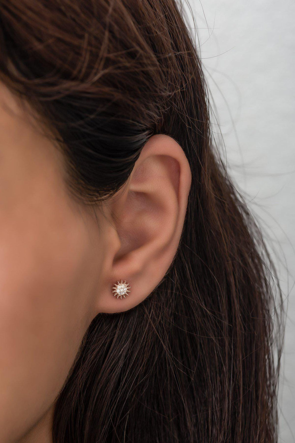 925 Sterling Silver Mini Sun Stud Earrings | Rose Gold Plated Zircon Design (NRZ99438)