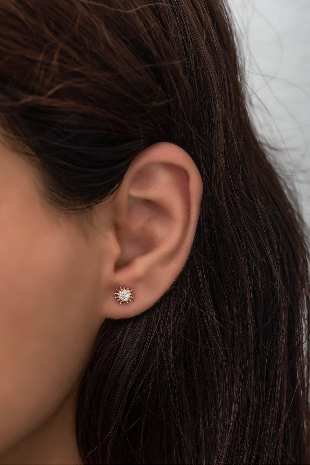 925 Sterling Silver Mini Sun Stud Earrings | Rose Gold Plated Zircon Design (NRZ99438)