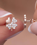 Rose Gold Clover Stud Earrings | Sterling Silver Zircon Accent