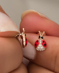 925 Sterling Silver Red Enamel Ladybug Stud Earrings | Rose Gold Plated Zircon Design (NRZ99446)