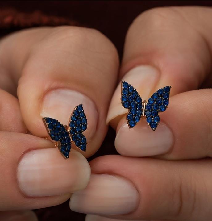 925 Sterling Silver Blue Butterfly Stud Earrings | Rose Gold Plated Zircon Design (NRZ1133)