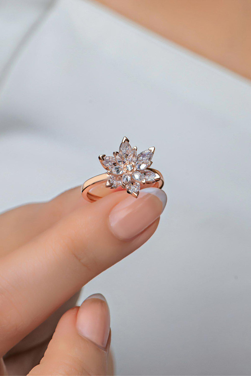 Rose Gold Lotus Ring | 925 Sterling Silver, White Zircon (NRZ998886)