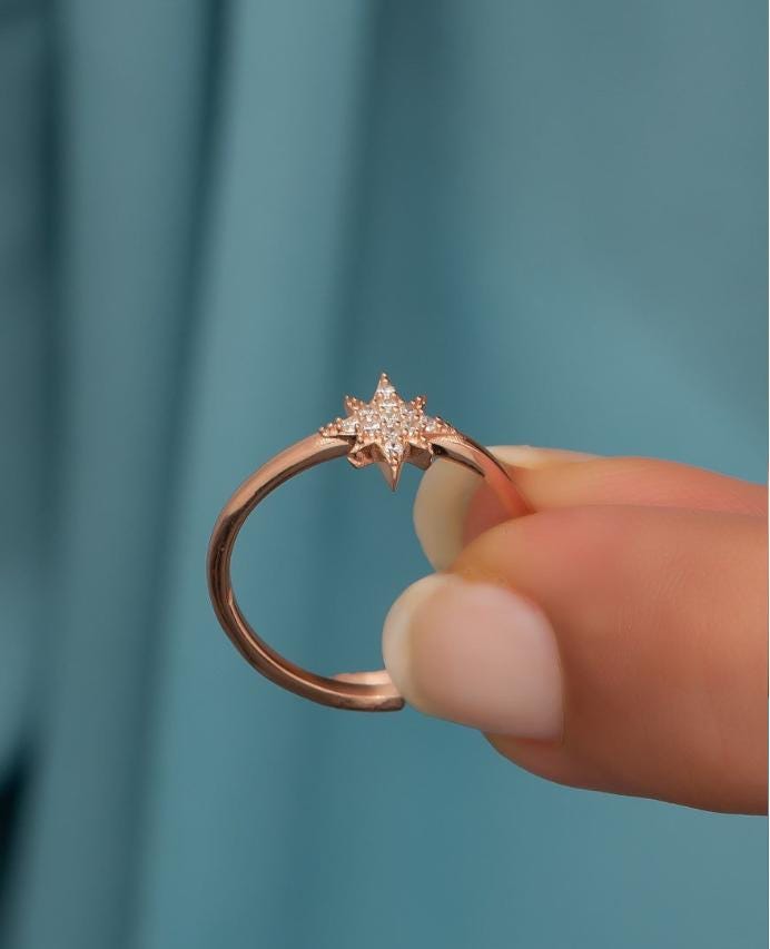 Adjustable Polaris Star Ring | Rose Gold Plated Zircon Design (NRZ99705)