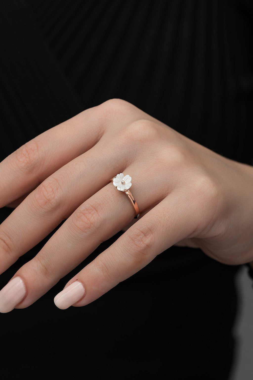 Adjustable Solitaire Magnolia Flower Ring | Rose Gold Plated Zircon Floral Design (TRDYL1009)