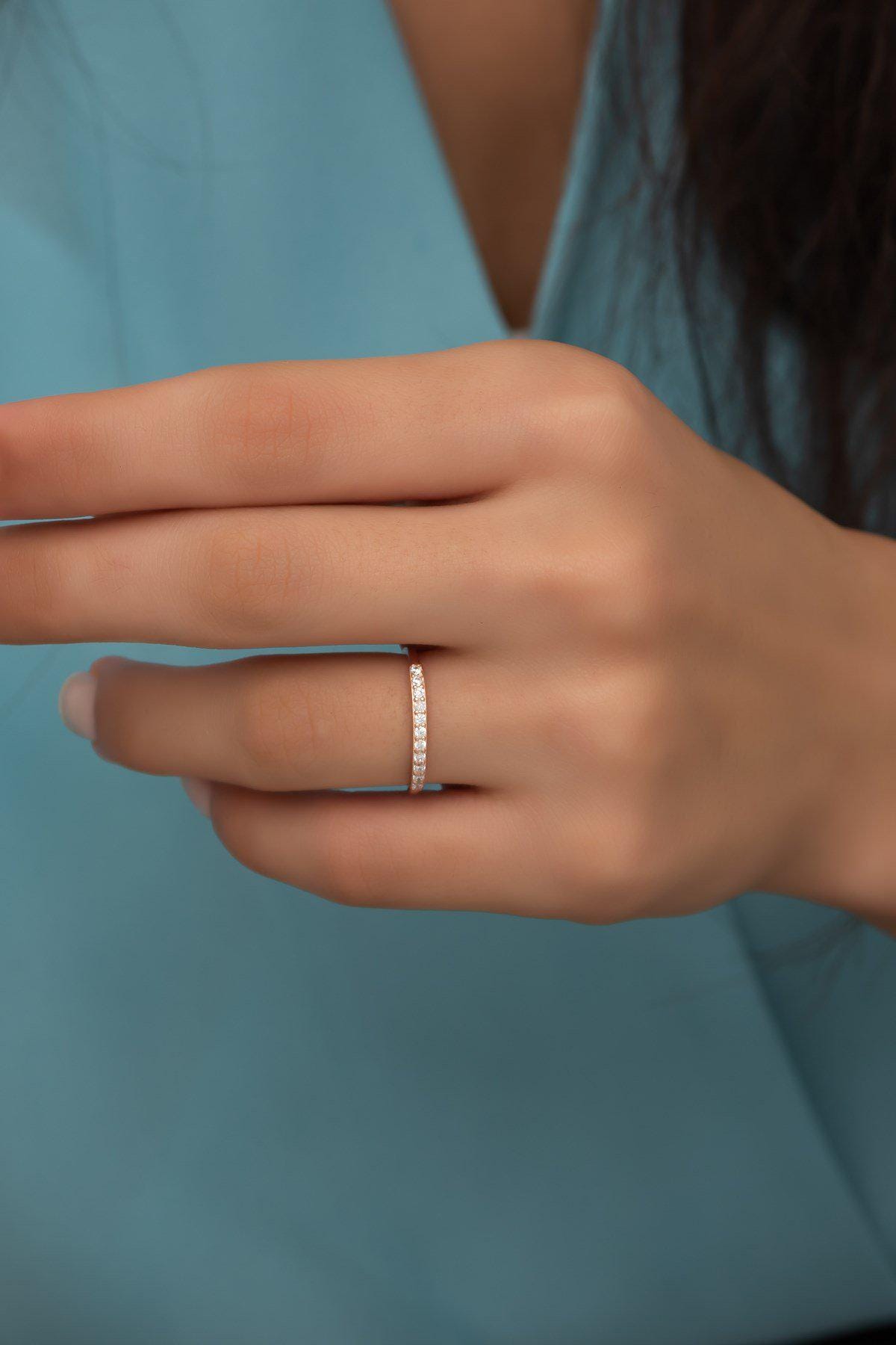 Rose Gold Sterling Silver Zircon Ring | Adjustable Minimalist Band