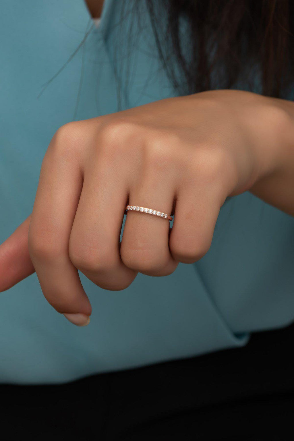 Rose Gold Sterling Silver Zircon Ring | Adjustable Minimalist Band