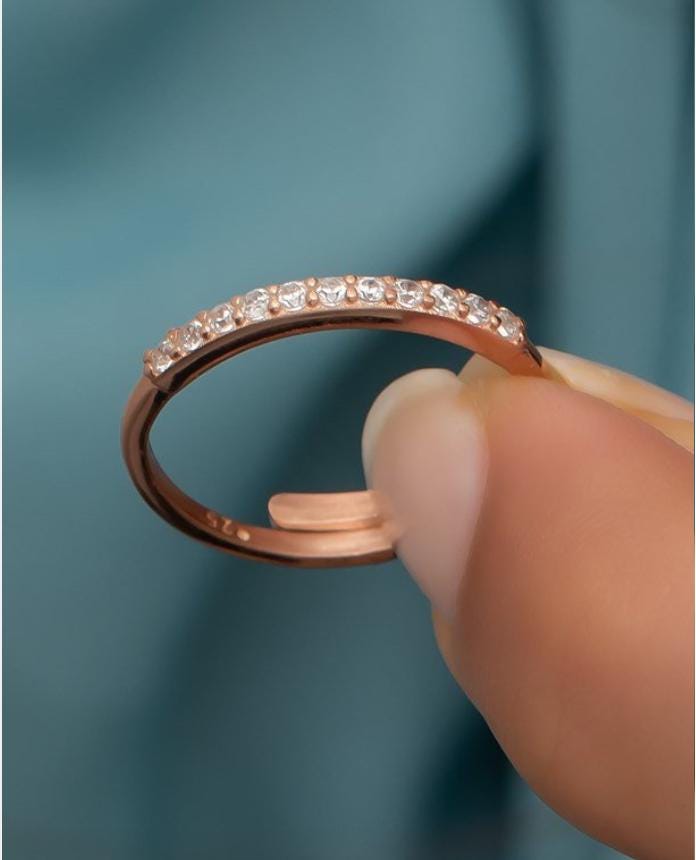 Rose Gold Sterling Silver Zircon Ring | Adjustable Minimalist Band