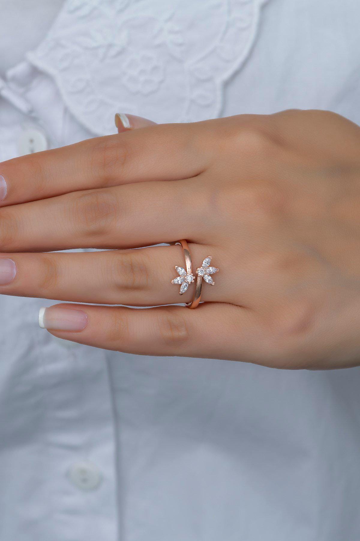 Flower Ring, Adjustable 925 Sterling Silver Zircon Stone Ring for Women (NRZ99377)