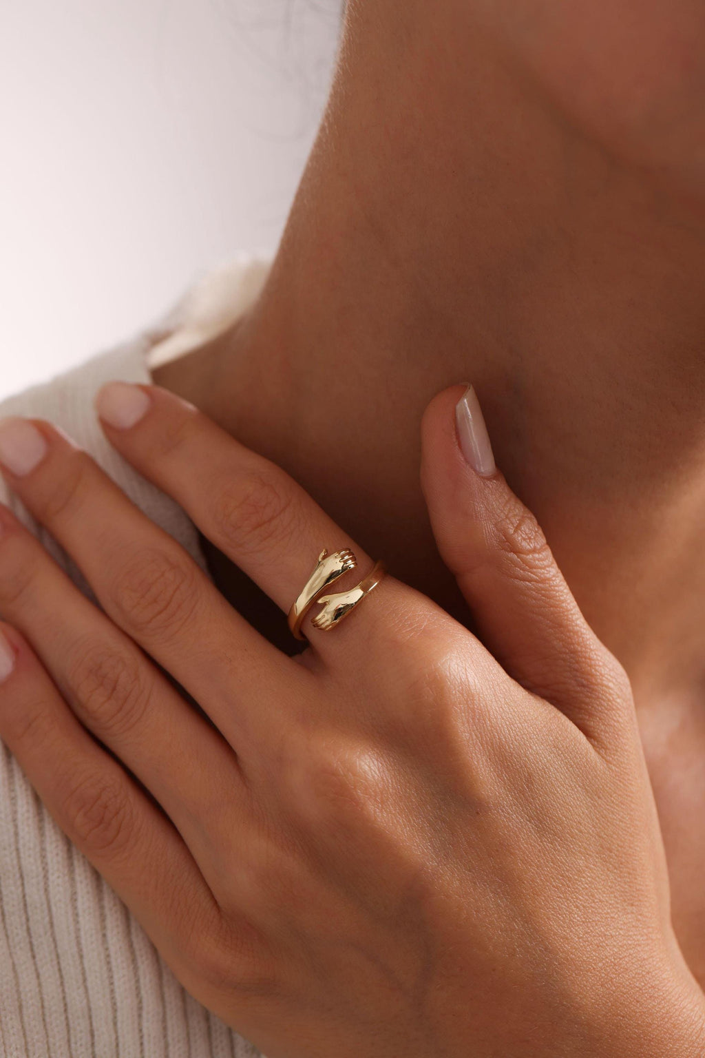 Holding Hands Ring, Adjustable 925 Sterling Silver Gold Plated Ring for Women (NRZ999851)
