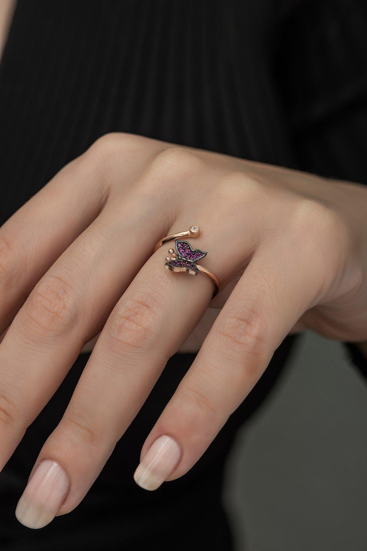 Butterfly Ring, Adjustable 925 Sterling Silver purple Stone Ring for Women (TRDYL994)