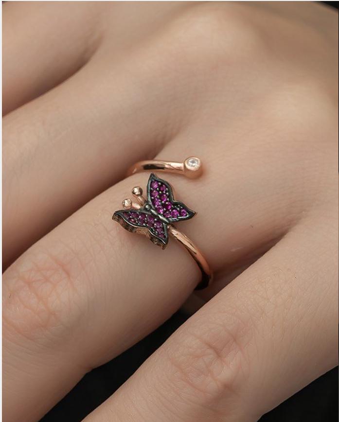 Butterfly Ring, Adjustable 925 Sterling Silver purple Stone Ring for Women (TRDYL994)