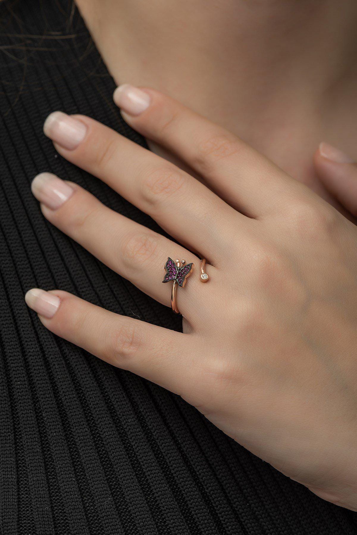 Butterfly Ring, Adjustable 925 Sterling Silver purple Stone Ring for Women (TRDYL994)