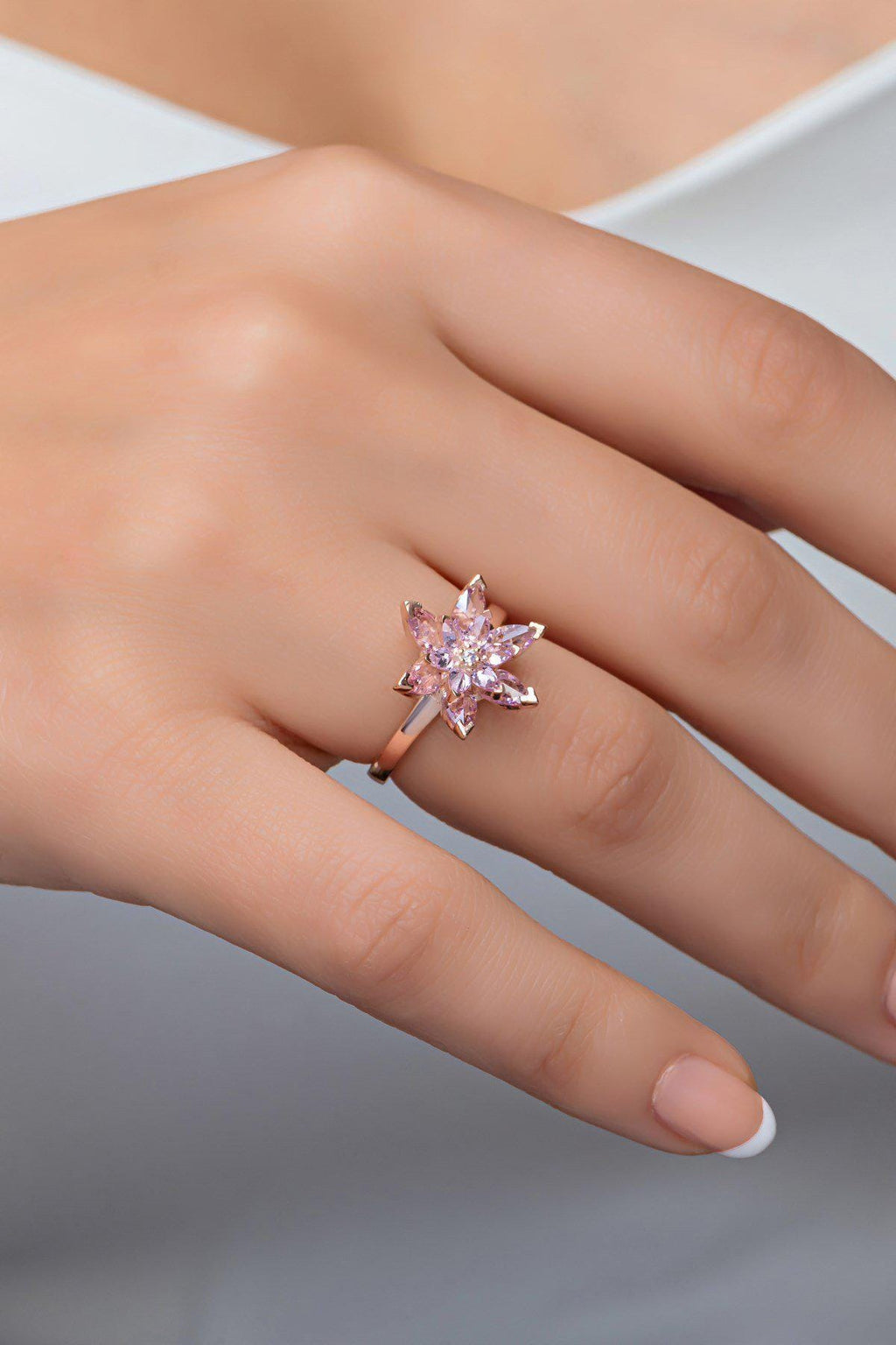 Lotus Flower Ring, Adjustable 925 Sterling Silver Pink Stone Ring for Women (NRZ998884)
