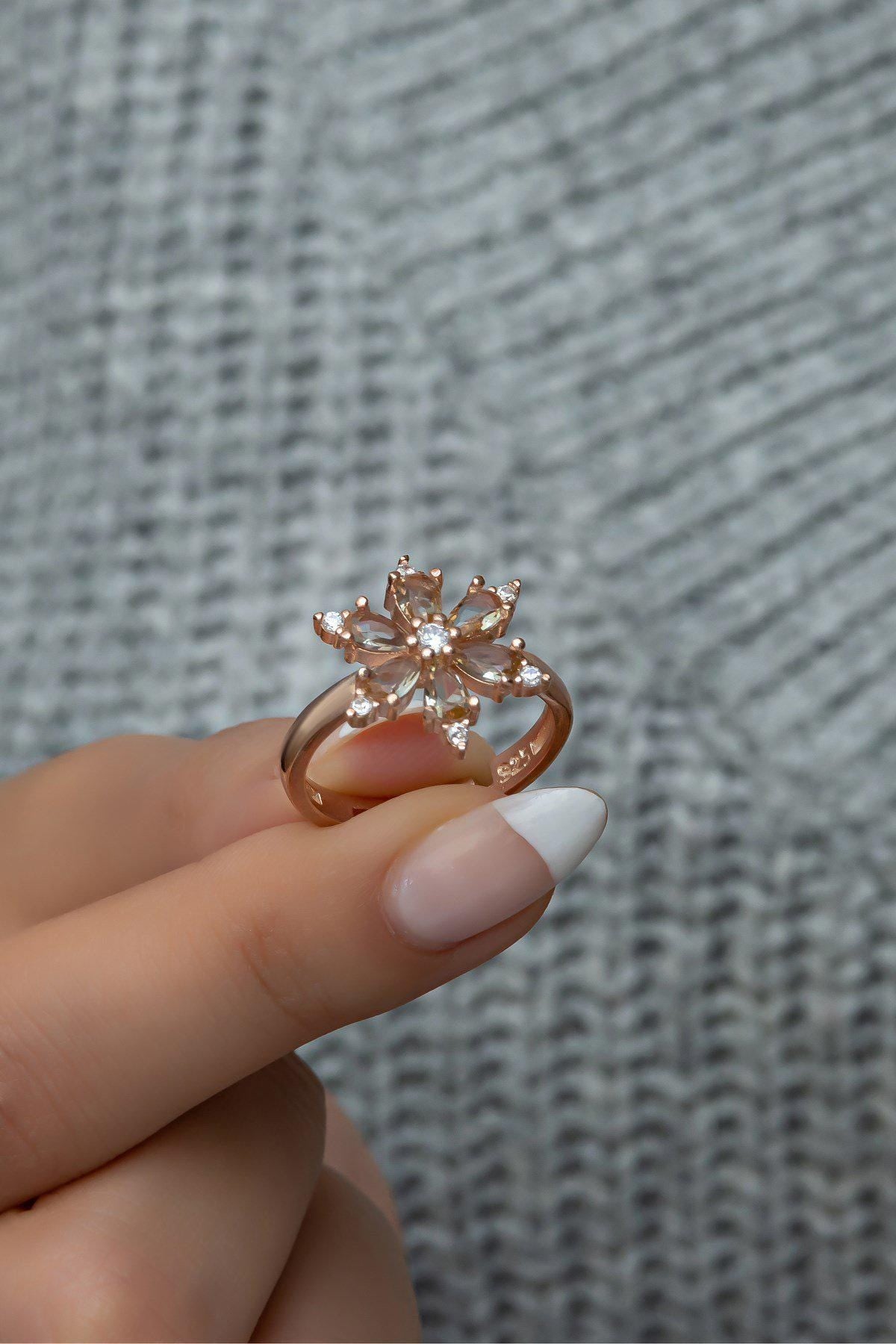 Camellia Flower Ring, Adjustable 925 Sterling Silver Zultanite Stone Ring for Women (NRZ998750)