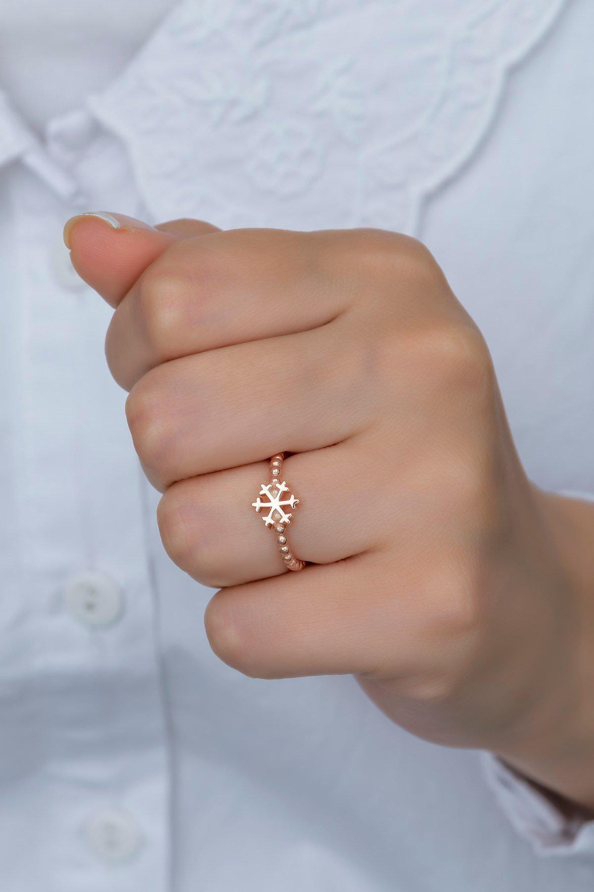 Snowflake Ring, Adjustable 925 Sterling Silver Minimal Ring for Women (NRZ99379)