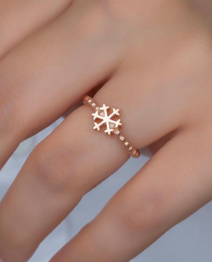 Snowflake Ring, Adjustable 925 Sterling Silver Minimal Ring for Women (NRZ99379)