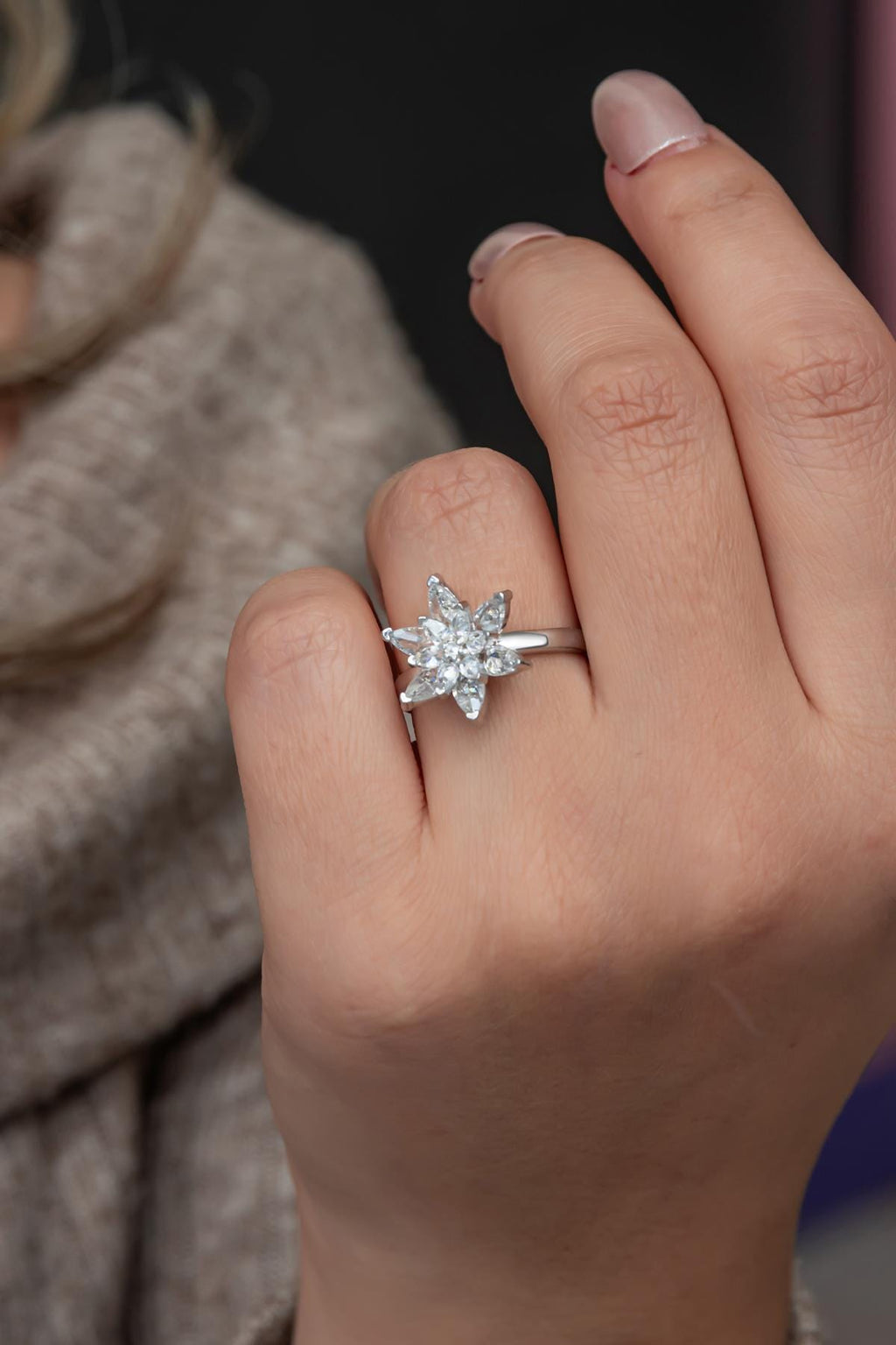 Lotus Flower Ring, Adjustable 925 Sterling Silver Rhodium Plated White Ring for Women  (NRZ999413)