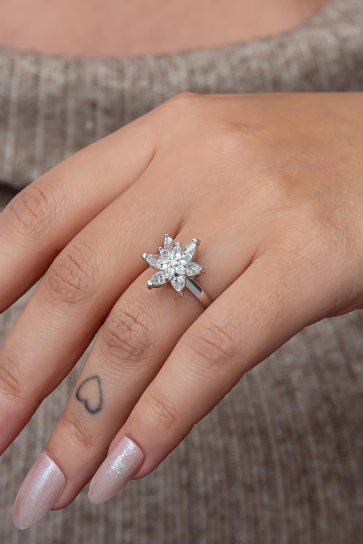 Lotus Flower Ring, Adjustable 925 Sterling Silver Rhodium Plated White Ring for Women  (NRZ999413)