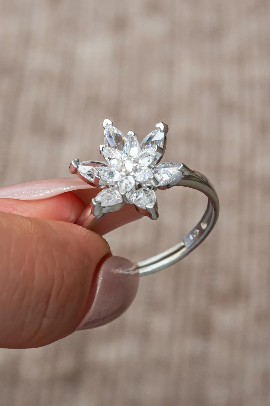Lotus Flower Ring, Adjustable 925 Sterling Silver Rhodium Plated White Ring for Women  (NRZ999413)