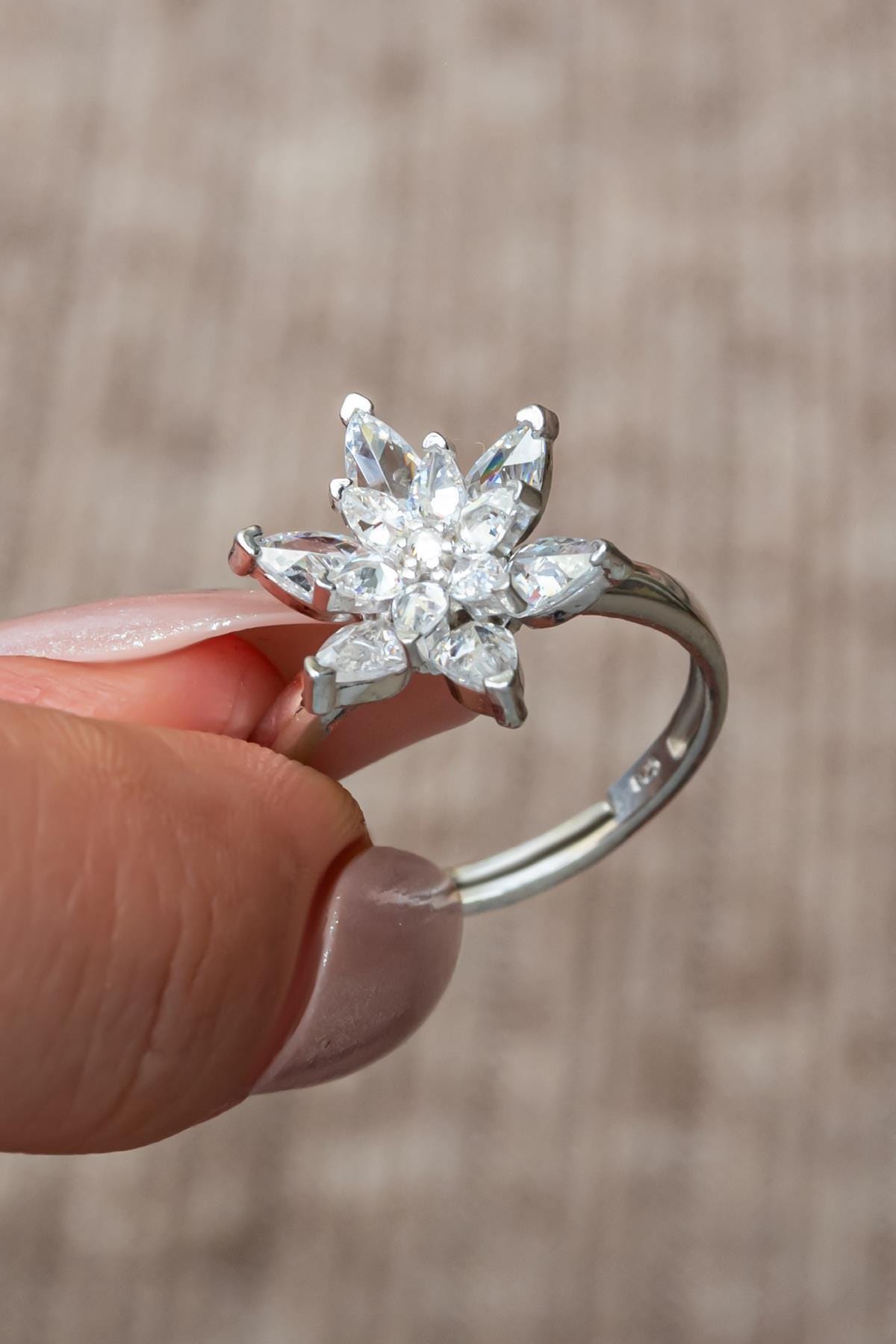 Lotus Flower Ring, Adjustable 925 Sterling Silver Rhodium Plated White Ring for Women  (NRZ999413)