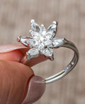 Lotus Flower Ring, Adjustable 925 Sterling Silver Rhodium Plated White Ring for Women  (NRZ999413)