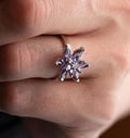 Sterling Silver Adjustable Lotus Ring with Purple Zircon