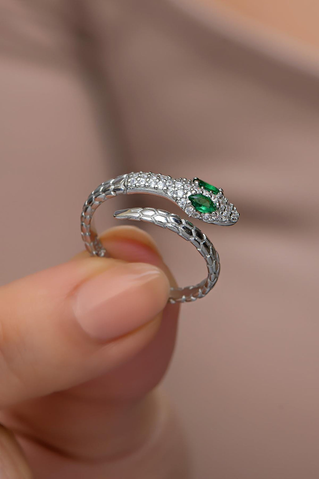 Sterling Silver Adjustable Snake Ring | Zircon Serpent Design Ring