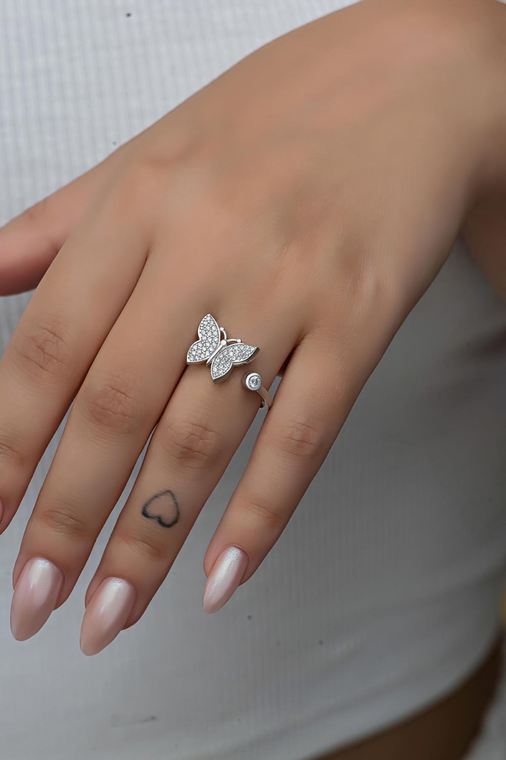 Sterling Silver Butterfly Ring | Adjustable Zircon Design