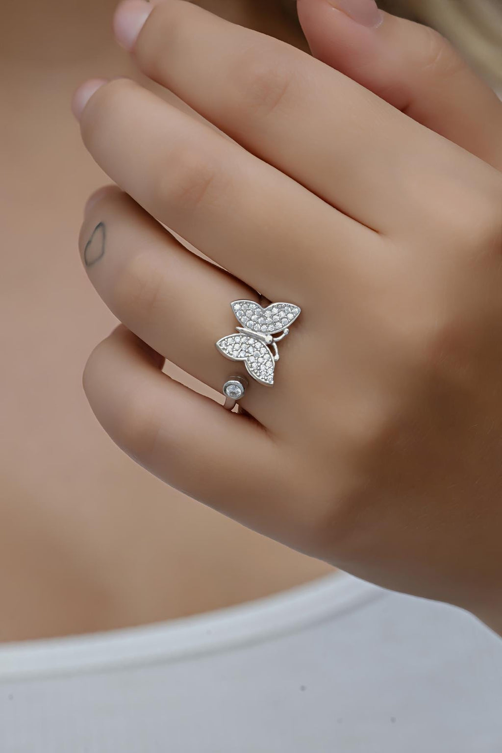 Sterling Silver Butterfly Ring | Adjustable Zircon Design