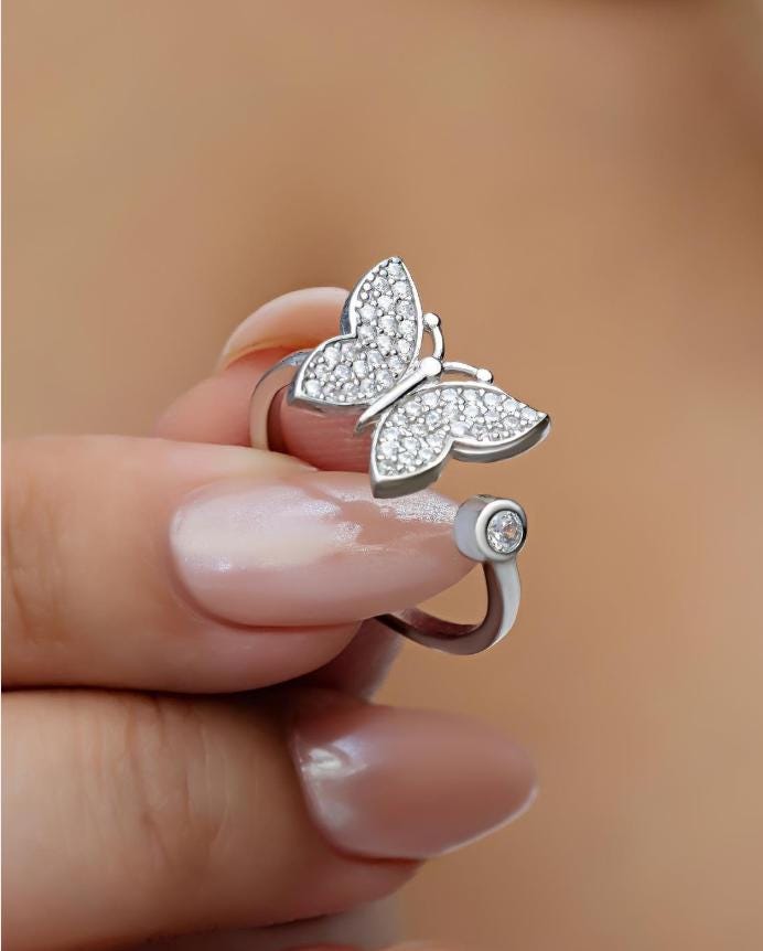 Sterling Silver Butterfly Ring | Adjustable Zircon Design