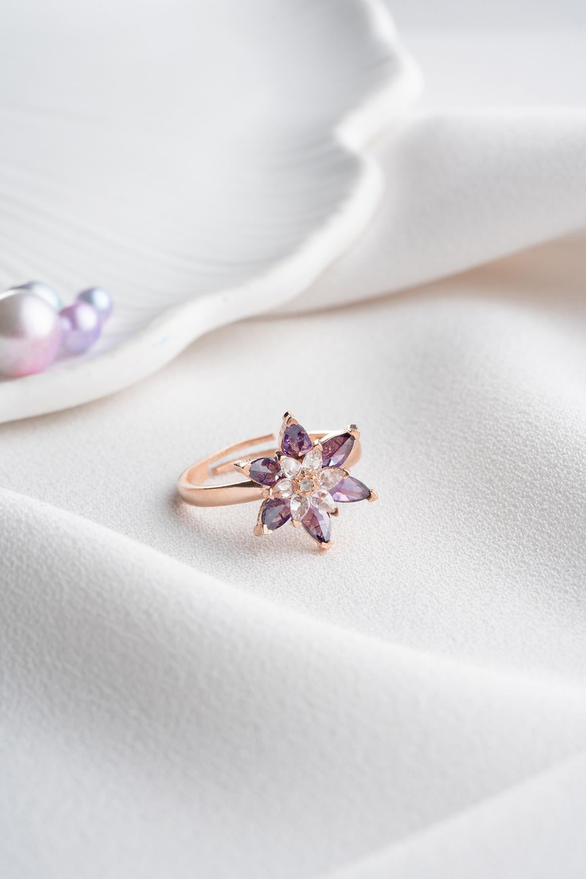 Lotus Flower Ring | 925 Sterling Silver Adjustable Rose Gold Plated Zircon Ring